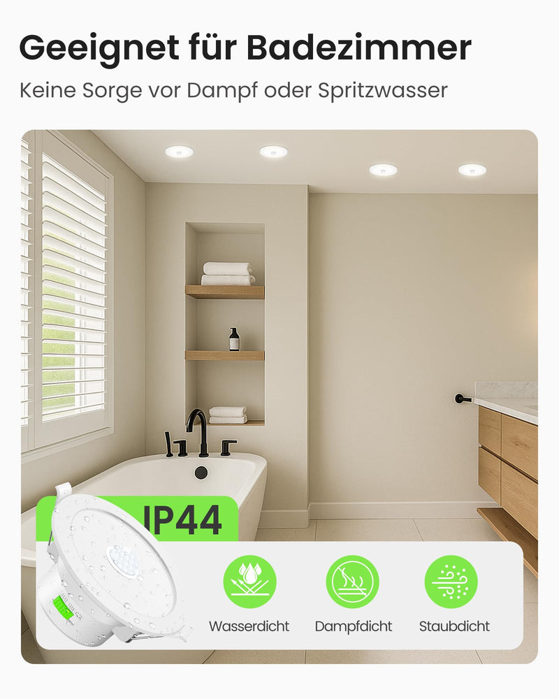 Alusso 3CCT LED Recessed Spotlight 230 V Motion Sensor 12 W Hole Size 90-100 mm | PIR Spotlights Warm White Neutral White Cool White IP44 Ceiling Spotlights Recessed Lights for Hallway Staircase Porch White 12 W White With Motion Sensor, Set of 1
