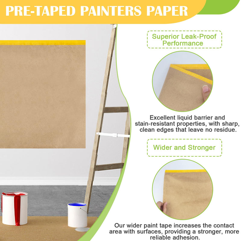 Pre-Taped Masking Paper for Painting,12" x50Feet Adhesive-Backed Tape and Drape Painters Paper Roll,Protective Covering for Car Painting,Auto Detailing,Skirting&Trim Surface Protection Orange 2
