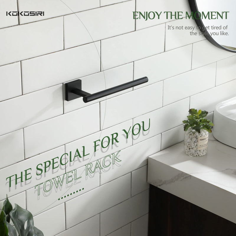 KOKOSIRI Towel Bar Matte Black Bathroom Hardware Hand Towel Rails Wall Mounted Kitchen Toilet Cabinet Paper Holder, Stainless Steel B3008BK 1 Pack