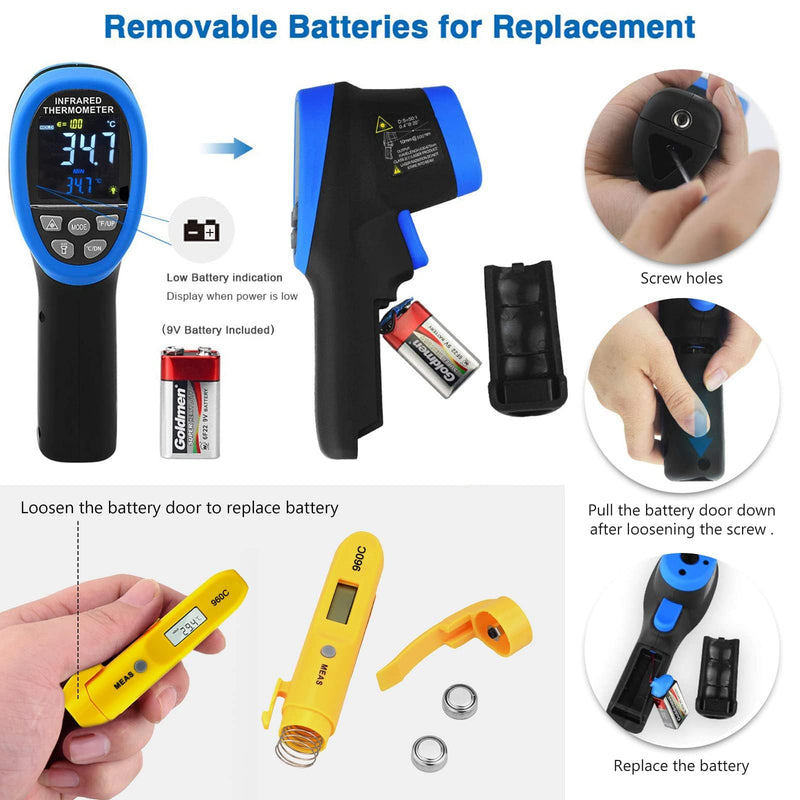 [Australia - AusPower] - Infrared Thermometer High Temperature Gun -58℉~3272℉ & Instant Read Thermometer -22℉~527℉ Combo with D:S=50:1, Adjustable 0.1~1.0 Emissivity, Color LCD Display for Smelting, Furnaces, Oven, HVAC GC-1800C+960C 