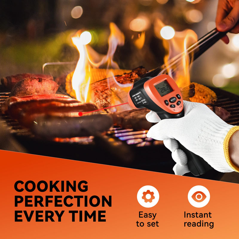 [Australia - AusPower] - Infrared Thermometer Gun, Handheld Heat Temperature Gun for Cooking, Pizza Oven, Grill, HVAC Engine, Laser Temperature Gun with Adjustable Emissivity & Max-Min Measure, Measure -58°F to 1292°F Orange 