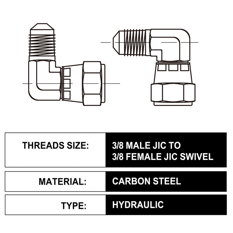 [Australia - AusPower] - 3/8’’ hydraulic fittings 90 degree, 3/8" Male JIC x 3/8" Female JIC Swivel, 5PCS 