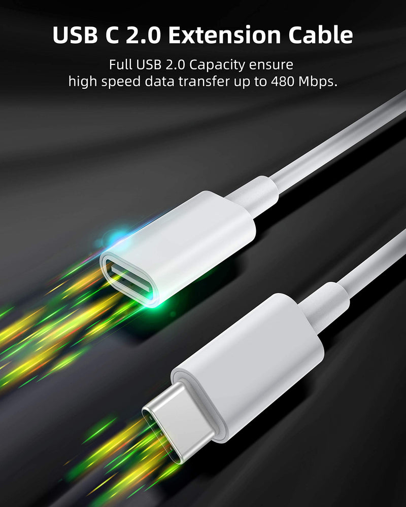 [Australia - AusPower] - CONMDEX USB C Extension Cable for Mag-Safe Charger PS5 Controller Charging, 9V 3A USB Type C Female to Male Extender Cord for Mag- Safe Charger iPhone 15/14/13 HomePod and More White (6.6FT / 2M) 6.6 FT 1 