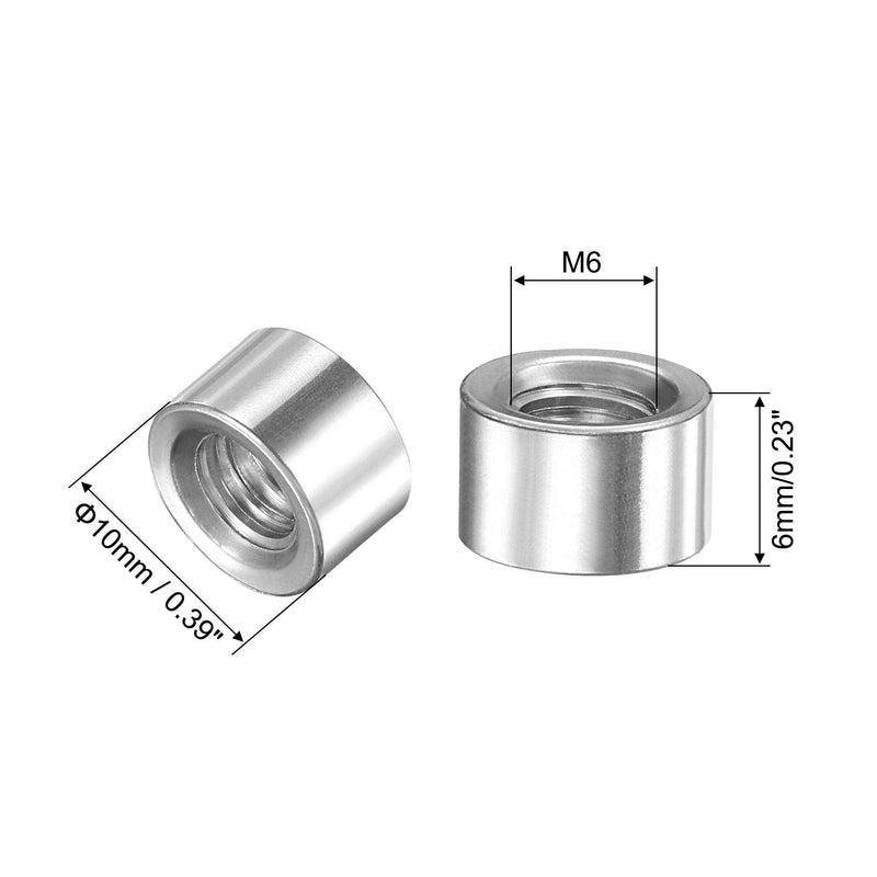 [Australia - AusPower] - uxcell Round Weld Nuts, M6 x 10mm x 6mm Weld On Bung Female Nut Threaded - 201 Stainless Steel Insert Weldable 4pcs M6x10mmx6mm 