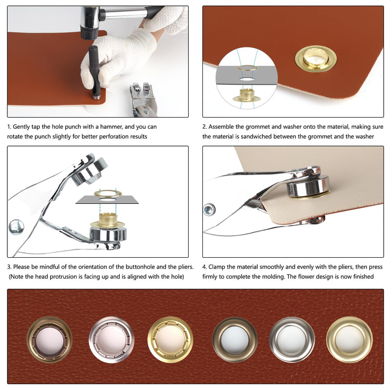 [Australia - AusPower] - 603Pcs 1/2 Inch Grommet Tool Kit, Grommet Eyelet Pliers Kit with 300 Sets Metal Eyelets with Washers(Gold, Silver and Copper), Eyelet Grommet Hand Press kit for Fabric, Leather, Shoes, Belt, Crafts 1/2 Inch-3 Color (603Pcs) 
