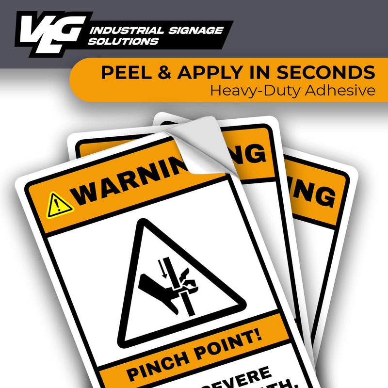 WARNING Pinch Point Labels #2 (10-Pack) – ANSI Z535 Safety Stickers, 3” x 5” Industrial Hazard Decals, OSHA Compliant, Waterproof Vinyl, Heavy Equipment & Machinery Safety Signs