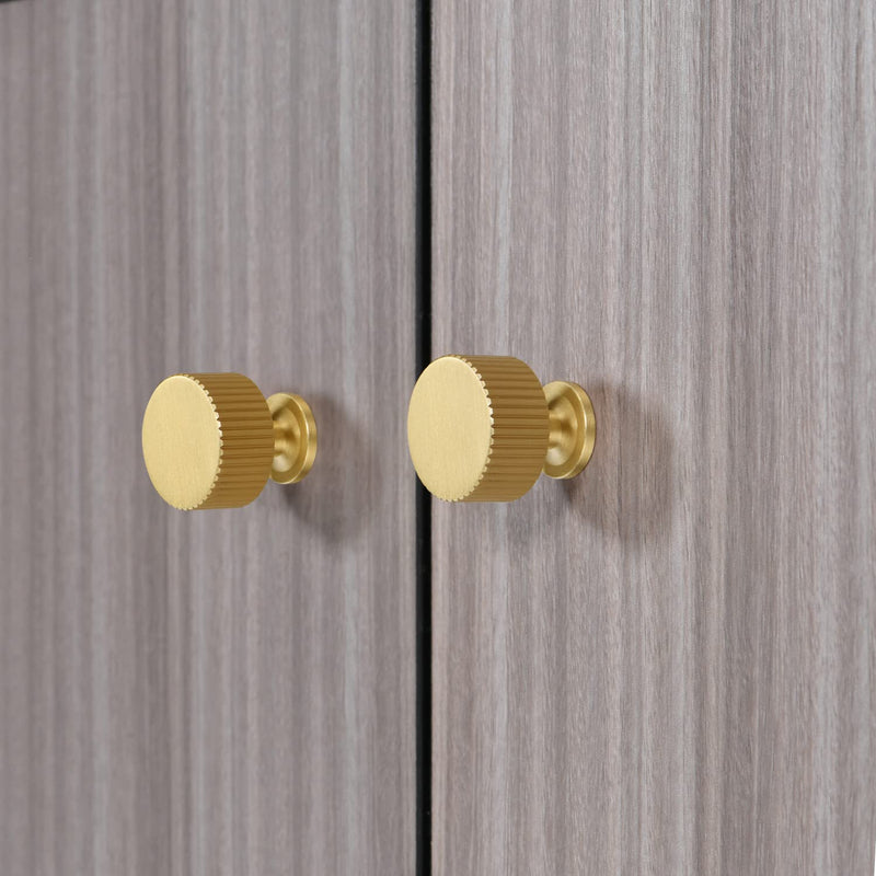 SALISENG- 5 Pack Solid Brass Kitchen Cabinet Knobs,Matt Gold Drawer Pulls, 1-1/10 Inch 28mm Diameter, Modern Furniture Handles for Cupboard Wardrobe (BOURGUE) Brushed Brass