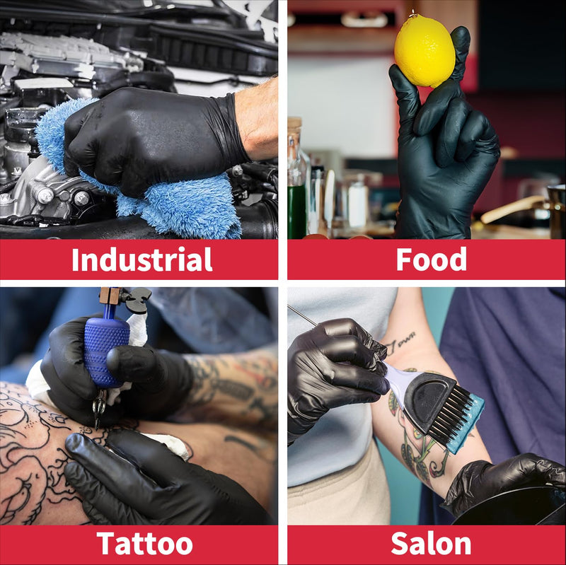 [Australia - AusPower] - Disposable Nitrile Exam Gloves, 5 Mil Chemical Resistant Powder-Free Non-Sterile Food Safe Medical Glove, Black Black (Large 100) 