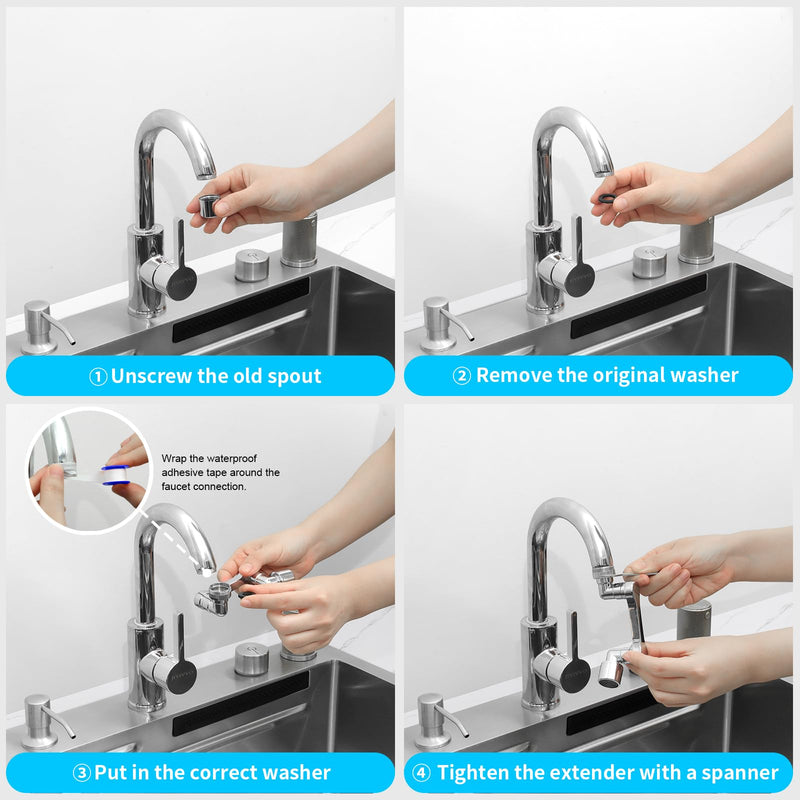 [Australia - AusPower] - Longing Home 1080° Swivel Tap Extension, Heavy Duty Swivel Sink Extension, Universal Swivel Multifunctional Robot Arm, Rotating Spray Filter Extension Set of 2 