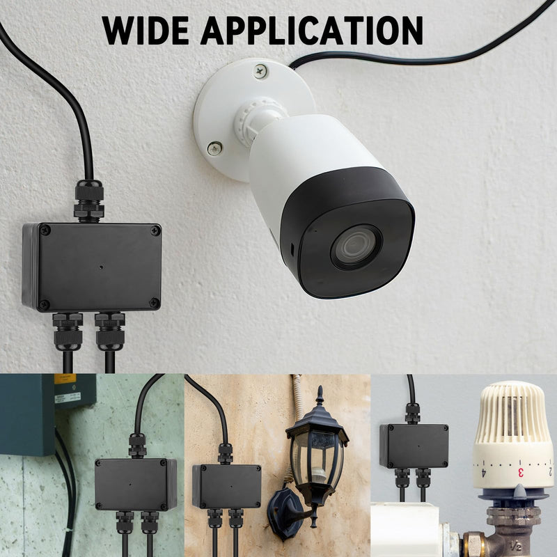 [Australia - AusPower] - 4 Piece Junction Box, IP67 Waterproof Plastic Housing with 12 Cable Glands, 100 x 68 x 50 mm Junction Box, Black, Housing Electronics for Indoor and Outdoor Electrical Installations Black IP67 