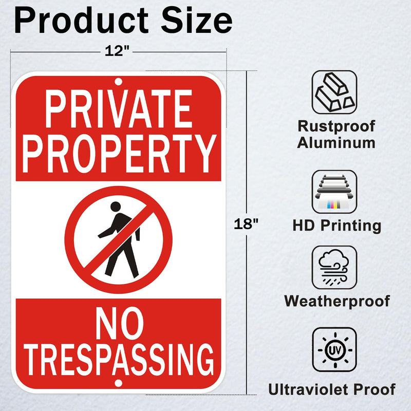 2Pack Private Property No Trespassing Sign, 18 x 12 inches, Reflective Aluminum, Waterproof, Weatherproof and Fade, Weather Resistant 2 Pack-18"x12" Private Property No Trespassing
