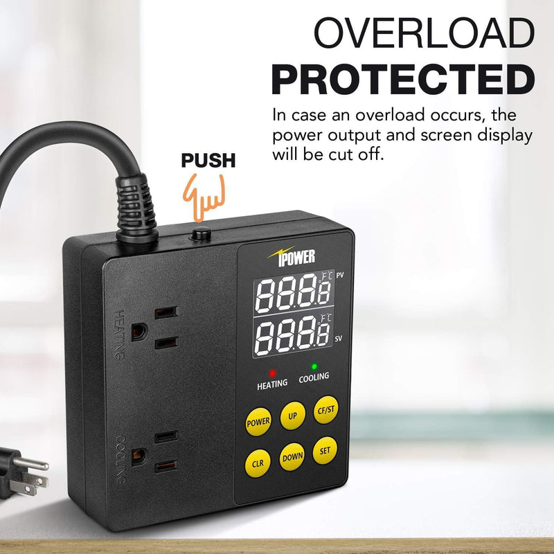 [Australia - AusPower] - iPower Professional Digital Heating and Cooling Temperature Controller for Seed Germination, Reptiles and Brewing Breeding Fermenter Greenhouse, Grow Tent, 1875W 