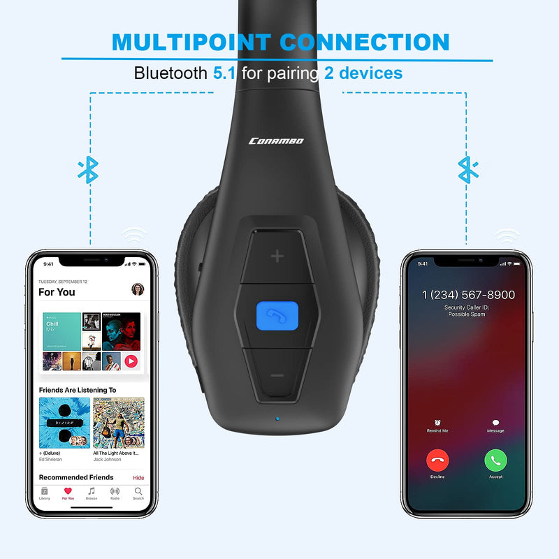 [Australia - AusPower] - Conambo Noise Cancelling Bluetooth Headset V5.1, 35Hrs HD Talktime CVC8.0 Dual Mic Hands-Free Wireless Headset, Bluetooth Headphones with Mute Button for Cell Phones Business Home Office Trucker 