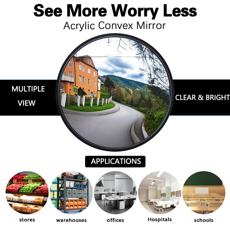 [Australia - AusPower] - 12" Acrylic Convex Mirror – Adjustable Wide Angle View Traffic Mirror for Enhanced Security Coverage in Rooms, Offices, Warehouses, Parking Lots, and Addressing Corner Blind Spot Areas 