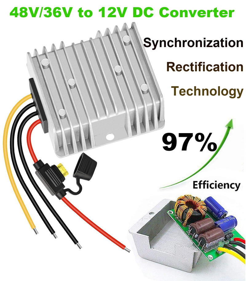 [Australia - AusPower] - 10A 120W Golf Cart 18V 20V 24V 36V 48V Step Down to DC 12V Converter Voltage Regulator Reducer Power Buck Converter Waterproof Transformer 30-60V to 12V 10A 