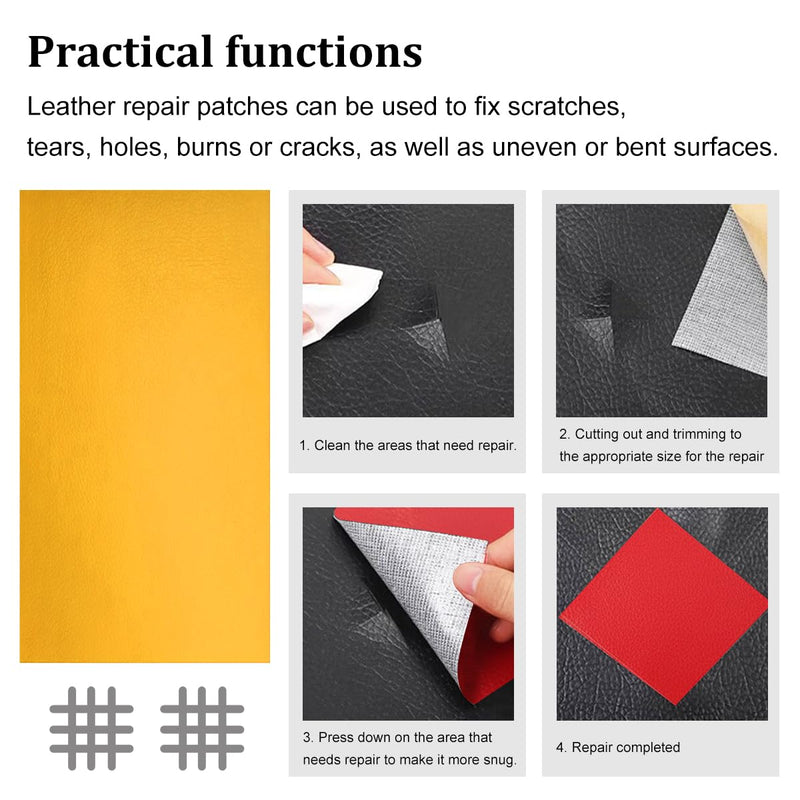2PCS Car Leather Repair Patch Tape, 4 x 8 Inch Self Adhesive Portable Vehicle Seat Vinyl Repairs Kit, Automotive Interior Furniture Restoration Kit, Universal for SUV RV Truck (Yellow) Yellow