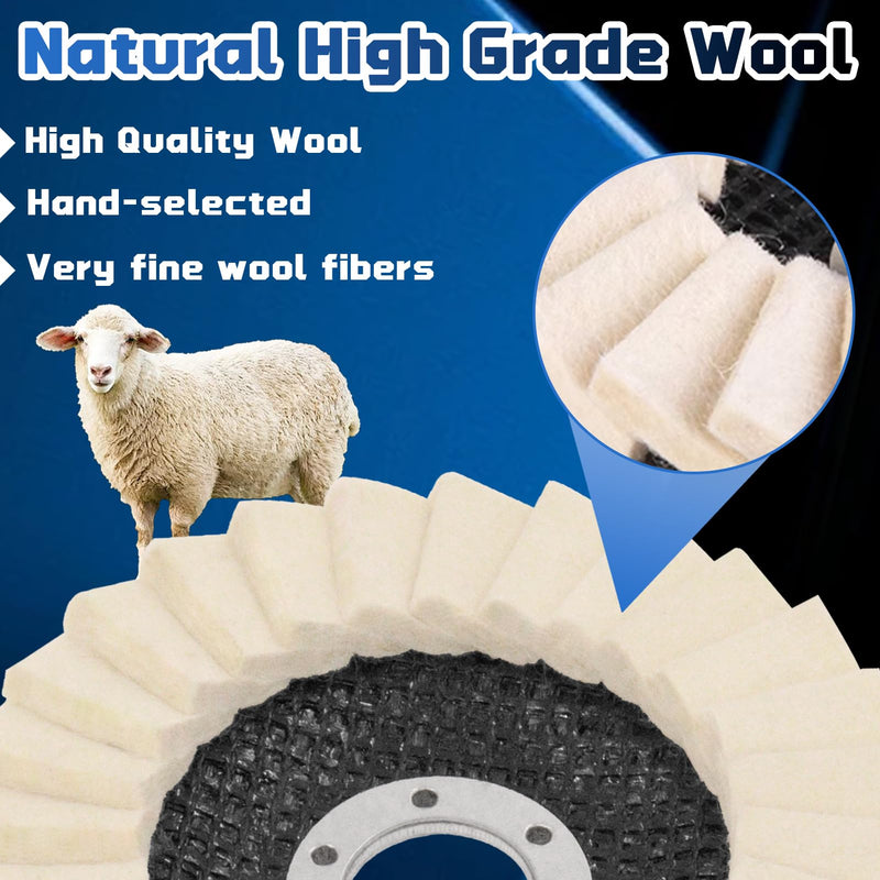 [Australia - AusPower] - NOOTEASS 5 Pack Wool Felt Flap Disc Buffing Wheel, 4-1/2" x 7/8" Arbor Buffing Wool Polishing Wheel for Angle Grinder Marble Metal Stone Stainless Steel Furniture Car Wax 