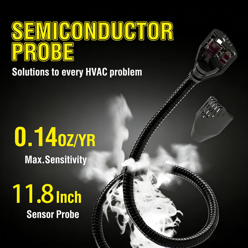 [Australia - AusPower] - Professional Halogen Gas Detector with 180° Flexible Probe, Digital Refrigerant Leak Detector for R22, R32, R134a, LCD Display, Ultraviolet Detection, 30CM Probe Length RED1 