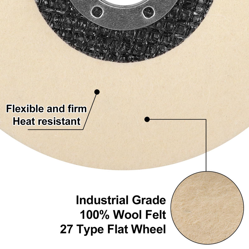 4 1/2 Inch Round Wool Felt Polishing Disc Wheel Pad, Angle Grinder Buffing Polishing Buffer for Metal Wood Car Auto Body, 5 Pack 5 x Wool Flat
