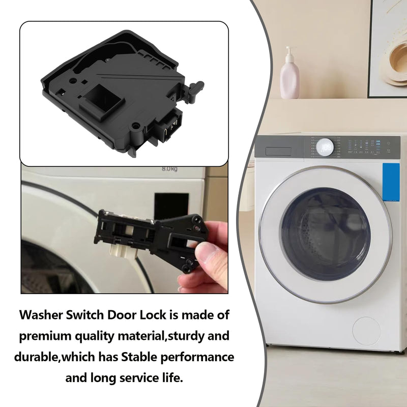 1pc Washing Machine Door Lock Switch Solenoid Interlock Replacement Parts Compatible with Samsung DC34-00026A WD90J6410AW Black