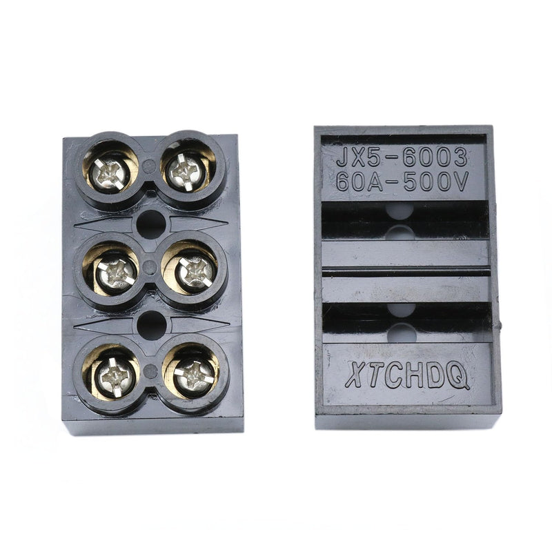 [Australia - AusPower] - Meuey Lyot-500V 60A 3 Position Double Row Screw Terminal Block Double Row Electrical Barrier panel-2pcs 