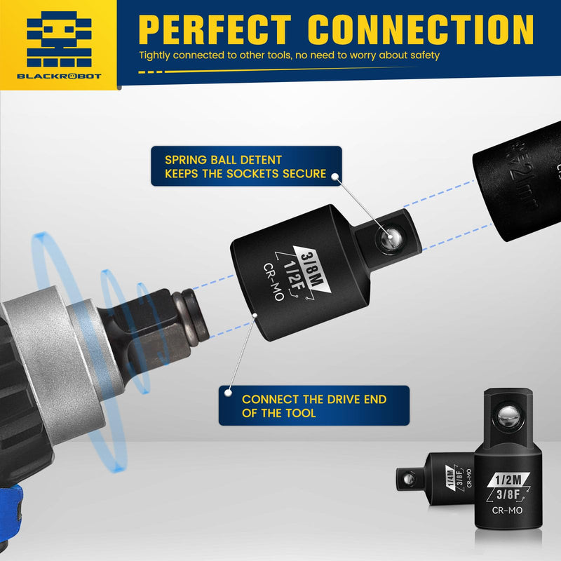 4 Piece Impact Socket Adapter Set, 1/4" 3/8" 1/2" SAE Drive Socket Adapter Set, Square Adapter and Reducer Conversion Set for Impact Driver Wrench, Cr-Mo Steel 4pcs 1/4" 3/8" 1/2" Square Drive