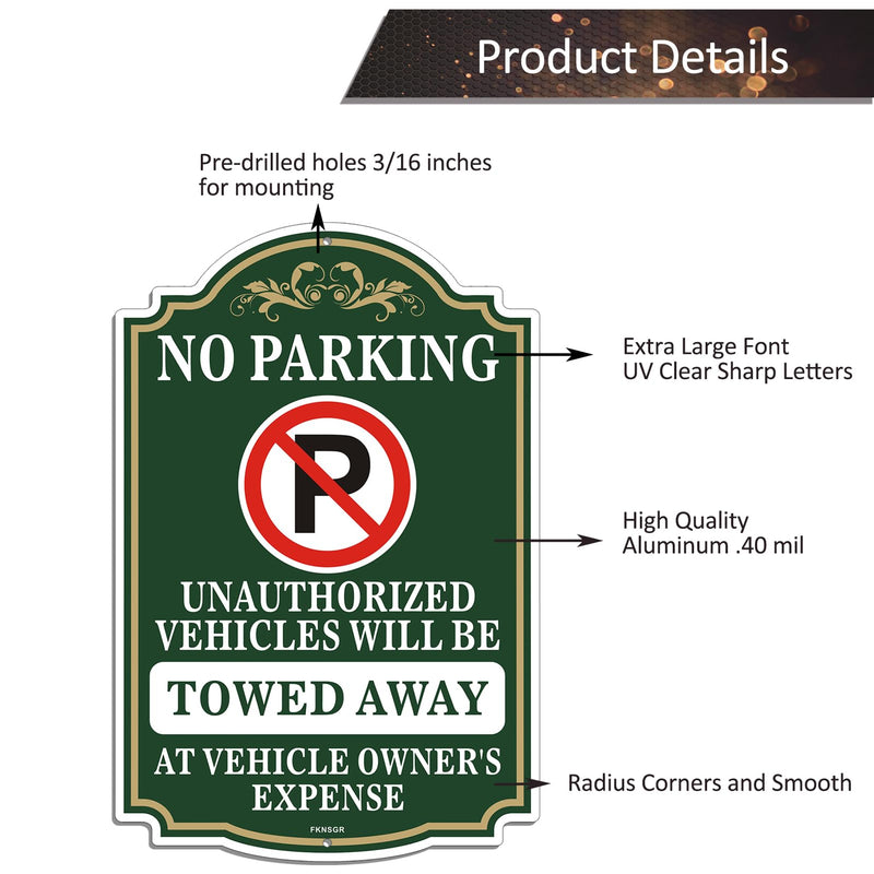 No Parking Sign 2 Pack, 12 x 18 inches, Rust Free .040 Aluminum Private Property Unauthorized Vehicles Will Be Towed Sign UV Protected, Fade Resistant