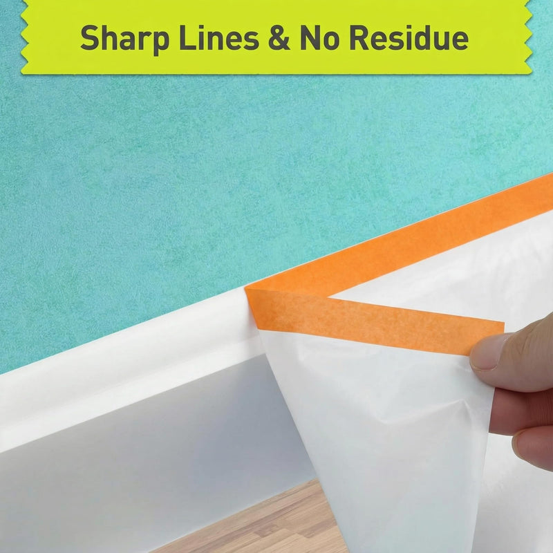 Pre-Taped Masking Film Sets - Multi Pack, Orange Tape and Drape Painters Plastic Sheeting for Painting, High Visibility Paint Plastic Covering Overspray Protection - 65 Feet (3, 15 Inch) 3