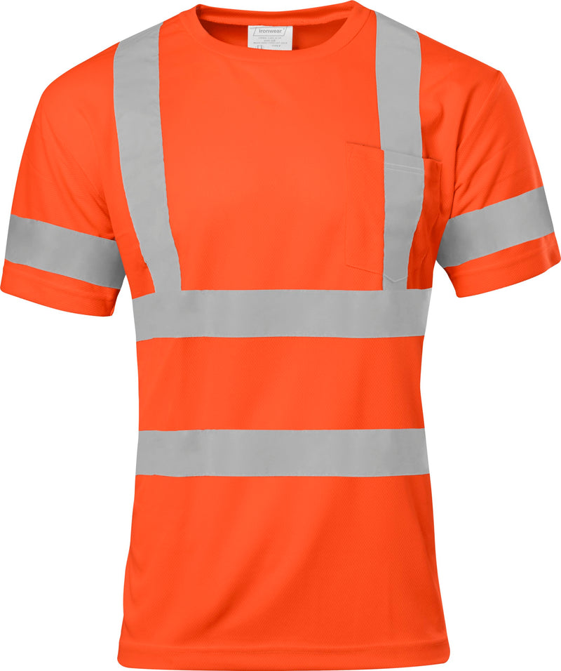 Ironwear 1201 Hi-Vis T-Shirt ANSI Class 3 Reflective Safety Short Long Sleeve High Visibility Crew Neck Shirt Medium Orange