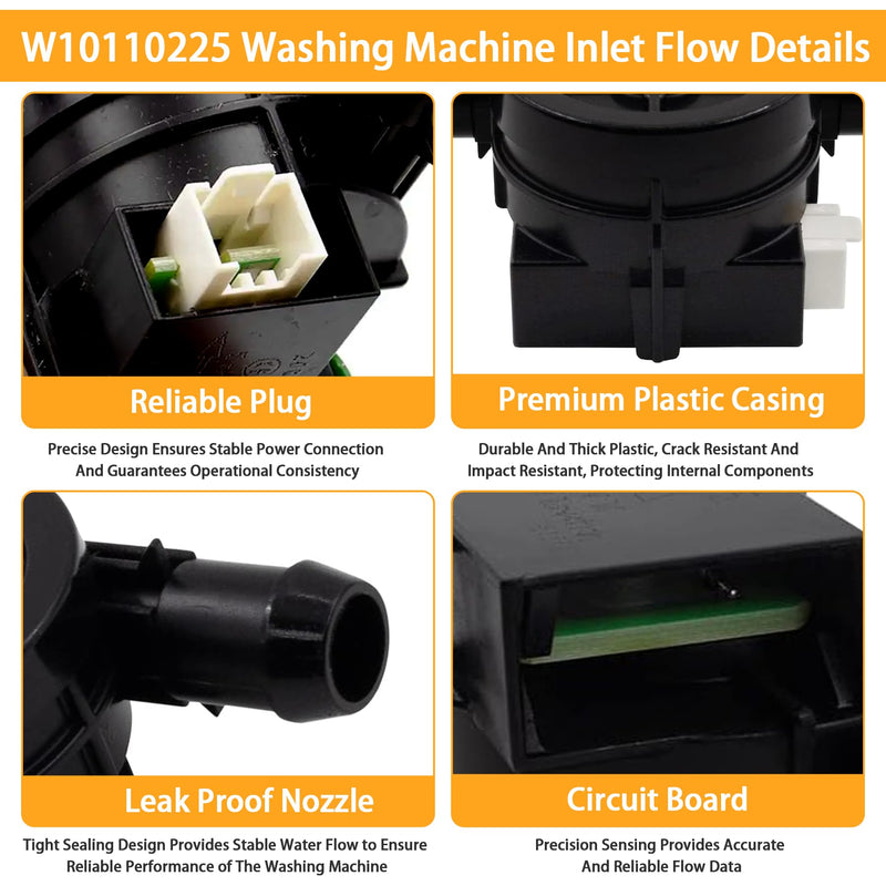 Inlet Flow Meter WPW10110225 Washing Machine Flowmeter Replacement for Whirlpool Kenmore Maytag Washer Parts Measures Amount of Water in Tub Replaces WPW10110225 AP6015043 8181696 PS11748313