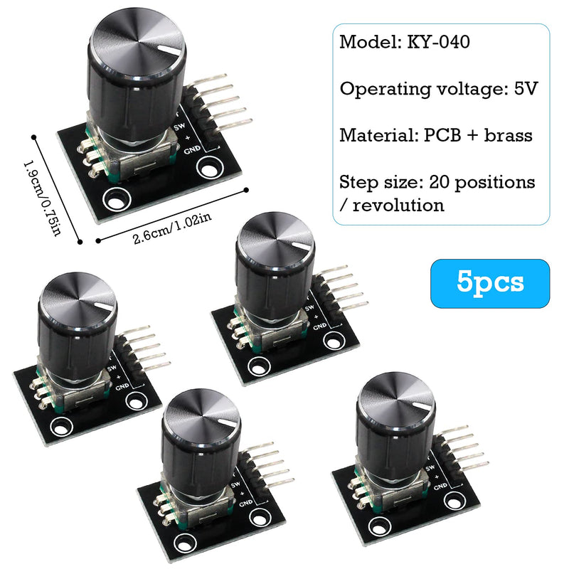 GIAK KY-040 Rotary Encoder Module Rotary Encoder, Pack of 5, 360 Degree Rotary Encoders | Rotary angle sensor with push button for automotive electronics multimedia audio
