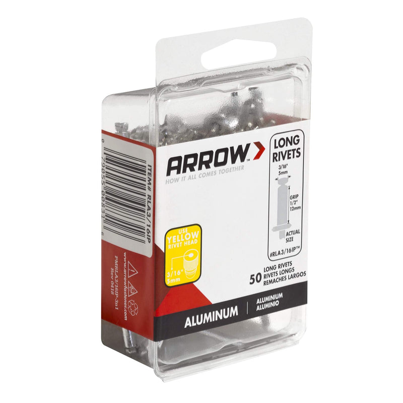 [Australia - AusPower] - Arrow RLA3/16IP Long Aluminum 3/16-Inch Pop Rivets for Metal, Fabric, Leather, and Auto Repair, 50-Pack 
