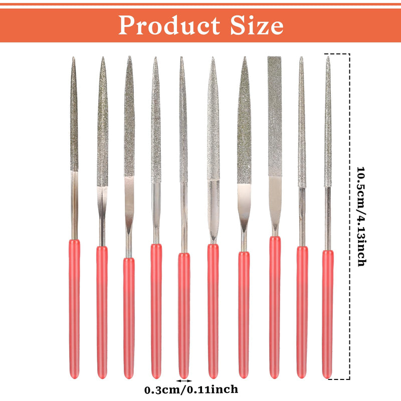 [Australia - AusPower] - Mini Diamond Files Set, 10 Pieces Diamond File Set, Mini File Set, Diamond Needle Files, Diamond Coated Tool Files, Diamond Needle File Set for Metal, Wood, Stone, Plastic 