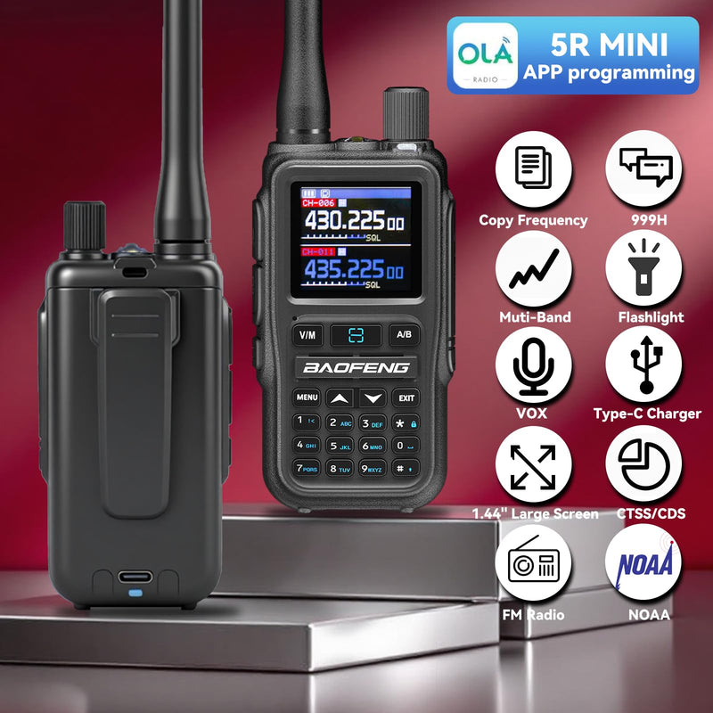 BAOFENG UV5RMINI Two Way Radio NOAA Weather Radio Dual PTT 999CH Survival Radio APP Programming Copy Frequency Ham Radio grey
