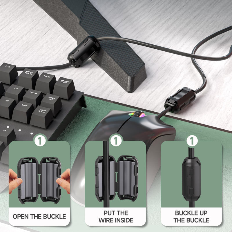 Ferrite Ring Core Black Clip-on Ferrite Core EMI Noise Reducer Cable Clip with 3.5 mm Inner Diameter for USB Cable, Audio and Video Cable Power Cable Pack of 10 3.5MM