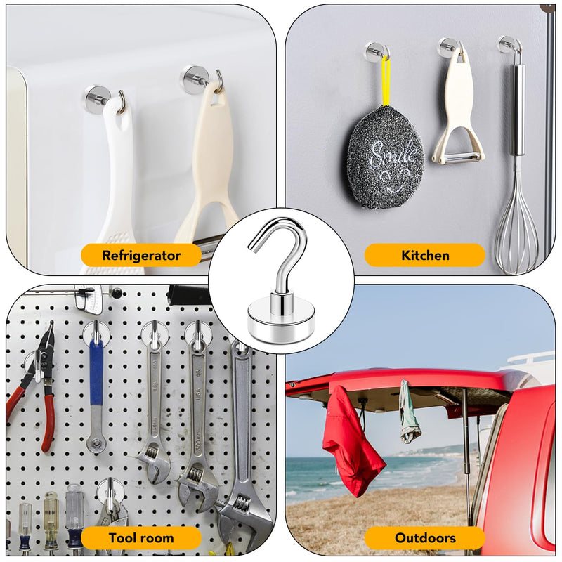 [Australia - AusPower] - TRYMAG Magnetic Hooks Heavy Duty, 28Lbs Super Strong Magnet Hooks for Hanging, Neodymium Earth Magnets with Hook for Refrigerators and Cruise Cabin, Grill, Workplace-25pcs 25PCS Silver-28LBS 