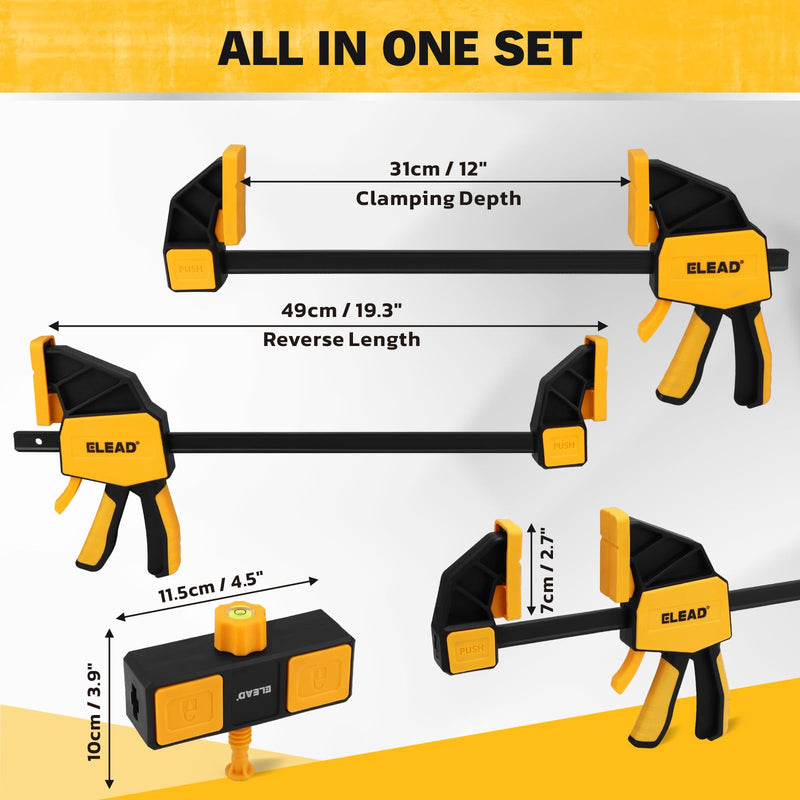 [Australia - AusPower] - 3-Pack 12-Inch Bar Clamp for Woodworking with Leveling Block Clamp, 350LBS Load Limit, Heavy Duty Quick-Release Wood Clamps/Spreader, One-Handed F Clamp for Wood Working 3-Piece long 350lbs 