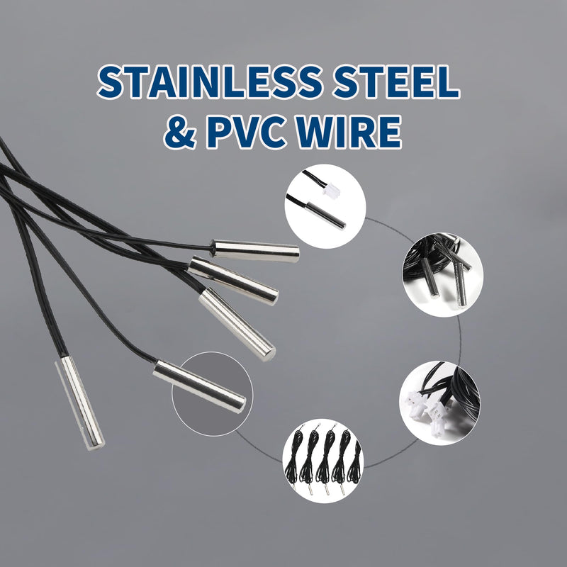 [Australia - AusPower] - 10K Temperature Sensor Probe 6pcs 1 Meter Waterproof Temp Sensor Probe Stainless Steel 3950 NTC Temp Sensor Probe Digital Temperature Transmitter Extension Cable 