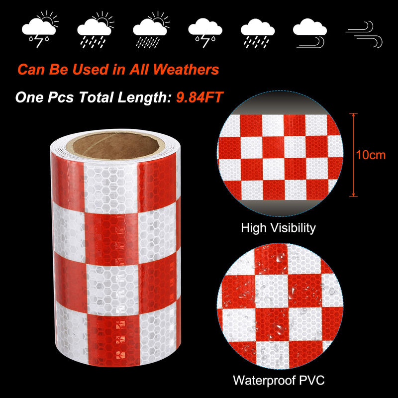 PATIKIL Reflective Tape, 1 Roll 4 Inch x 10 Ft Waterproof Self Adhesive High Visibility Caution Warning Safety Tape Reflector for Trucks Trailers Cars, Square Red White 4 IN x 10 FT