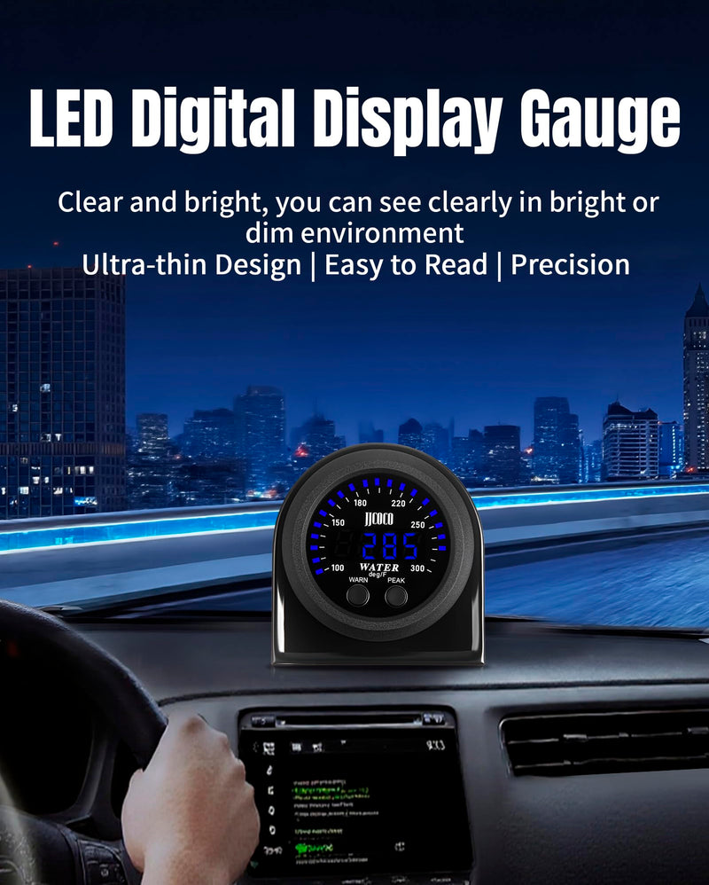 [Australia - AusPower] - Water Temperature Gauge with 1/8NPT Sensor & Bracket 300°F Digital LED Display Water Coolant Temperature Gauge for Cars Trucks Ships Vehicle Automotive Boat Marine 2”/52mm Blue 32-300°F (Fahrenheit Display) 
