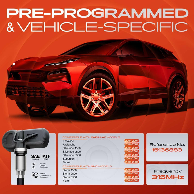 [Australia - AusPower] - A-Premium 4PCS Pre-Programmed TPMS Sensor Tire Pressure Monitoring Sensor - Compatible with Chevy, GMC, Cadillac Models - Silverado, Avalanche, Suburban, Tahoe, Sierra, Yukon, Escalade - 2004-315MHz 