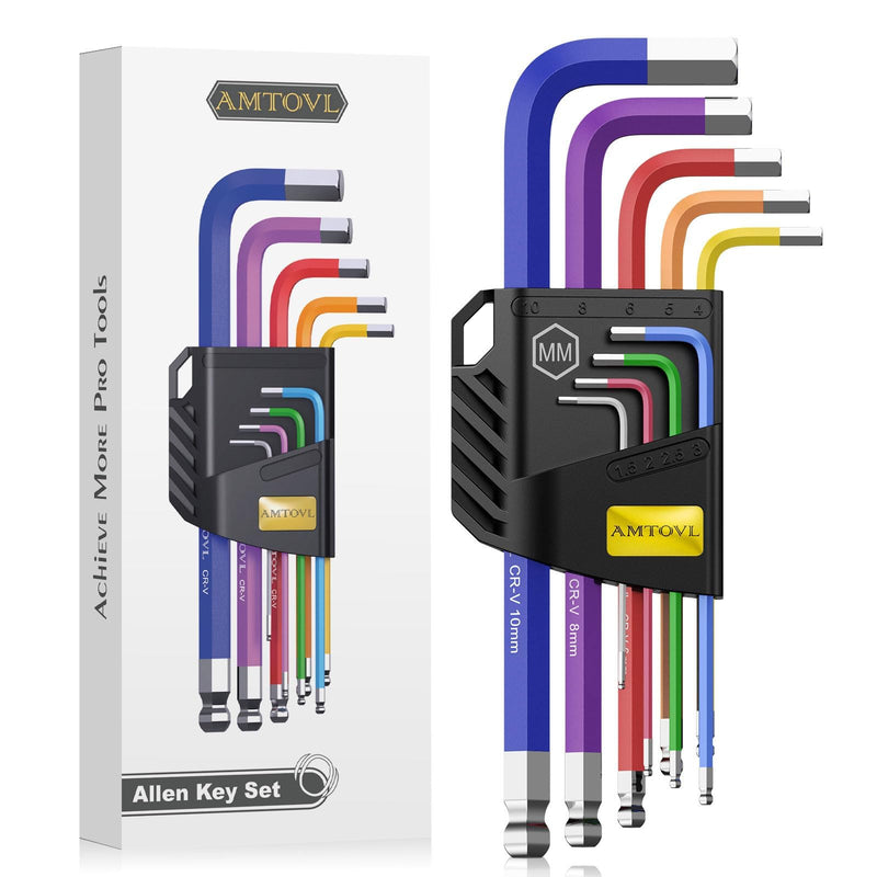 [Australia - AusPower] - AMTOVL Hex Key Set, 9PCS Metric Allen Key Set, 1.5-10MM, Anti-Slip Long Ball End Hex Wrench Set, Color Coding Hex Key Set for Disassembling Mechanical Equipment, Vehicle, and Bicycle Repairs 9 PCS METRIC SET 