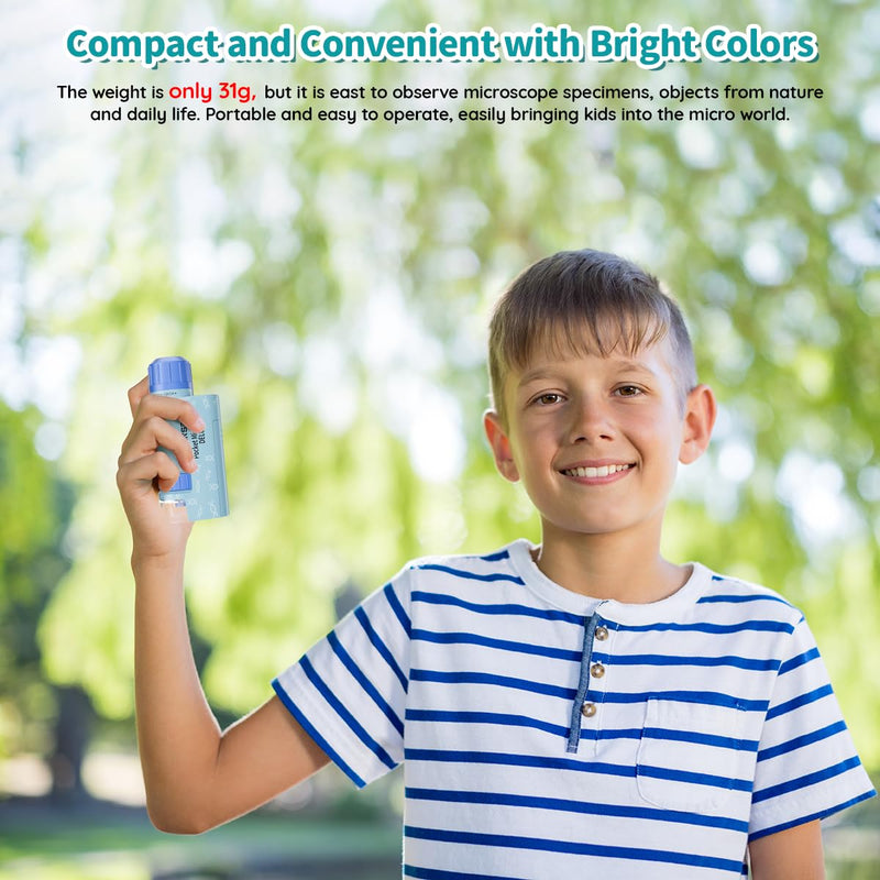 [Australia - AusPower] - Kids Pocket Mini Portable Handheld Microscope 60x-120x,with 5 Slides Specimens,Microscope for Kids Gift Packaging, Presents,Christmas, Birthday (Blue) Blue 
