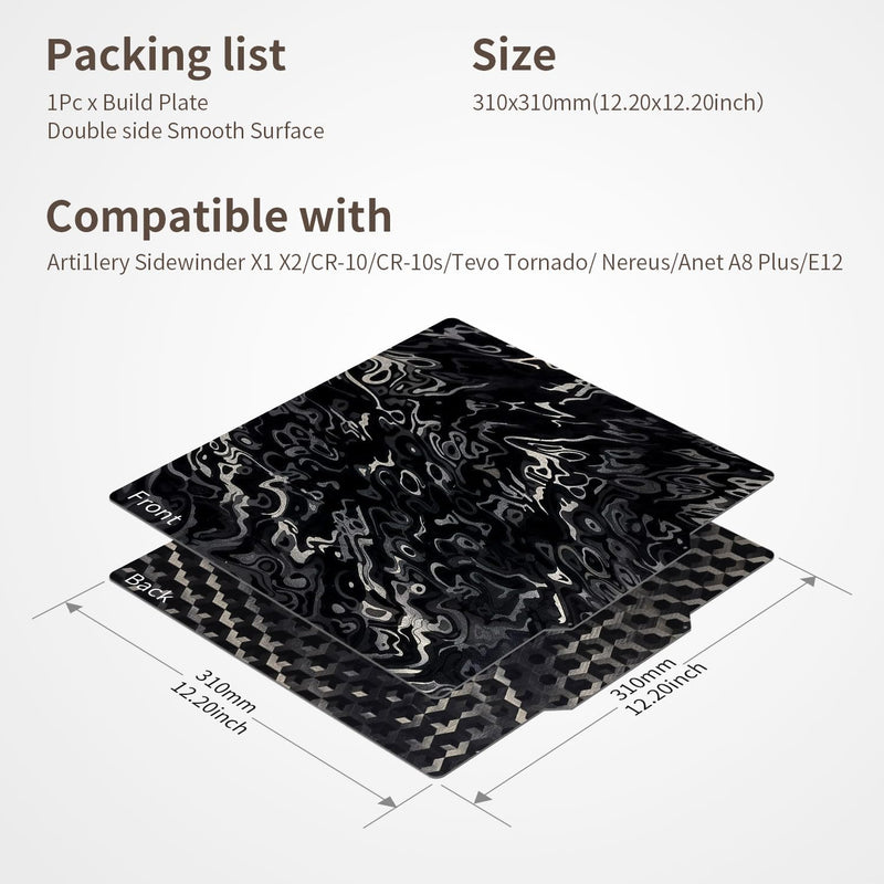 Upgraded QiDi Plus 4 Build Plate 310x310mm, Double Sided PEH+PED Spring Steel Bed Plate for CR-10, Artillery SW-X1/X2, for Anet A8 Plus 3D Printers Platform Black+Black