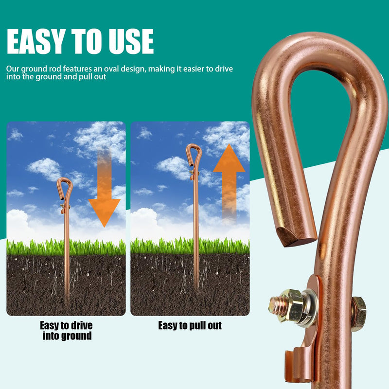 Generator grounding kit with 6ft Female Ground Cord,grounding rod for generator,Grounding Wire with Crocodile Clip for Electric Fences,Antennas (17.4 inch Ground Rod + 6.2ft Lugs Wire) 17.4 inch Ground Rod + 6.2ft Lugs Wire
