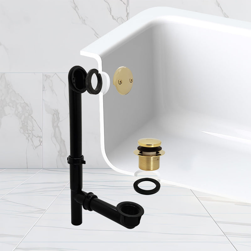 Westbrass 593144-01 Black 1-1/2" Tubular Tip-Toe Bath Waste Drain Kit, Polished Brass 1-Pack