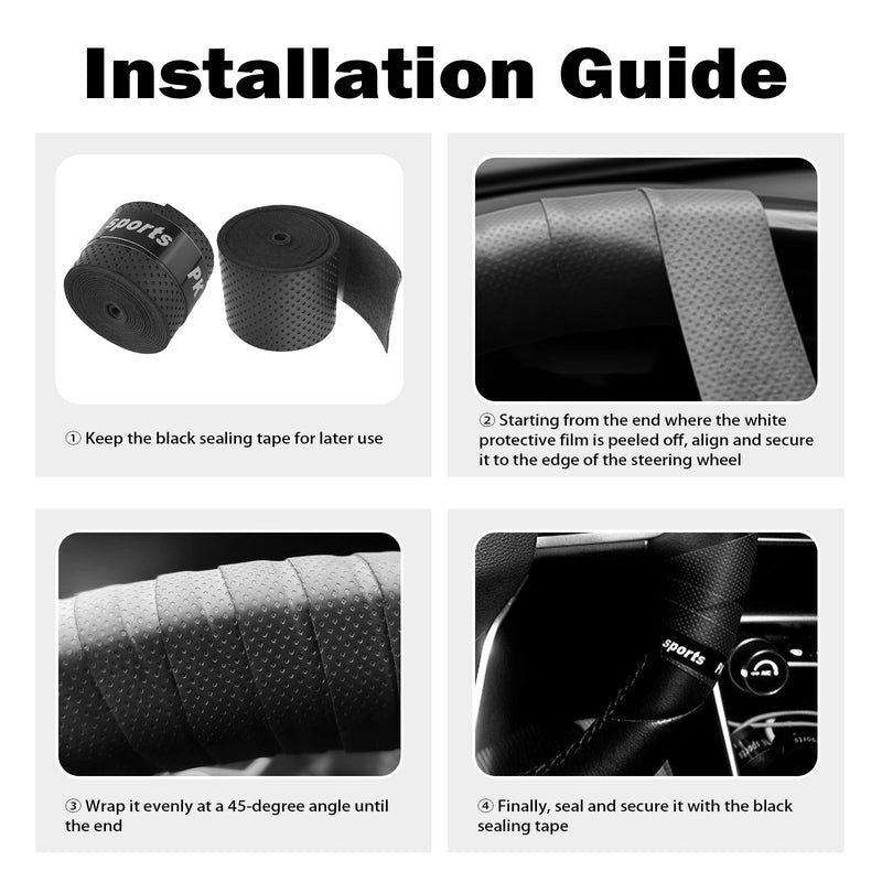 2PCS 3.4FT Leather Steering Wheel Wrap Tape,Non-Slip & Comfort Grip Steering Wheel Tape for Reducing Hand Fatigue,Universal Car Wheels Cover for Car,Bike,Motorcycle Black