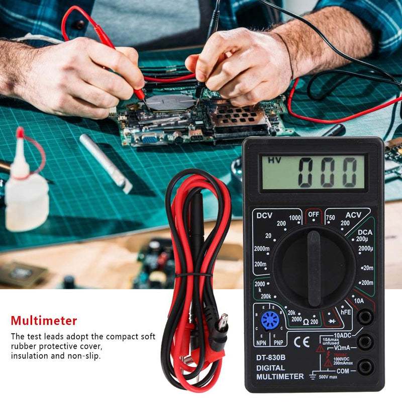 [Australia - AusPower] - Digital Multimeter - DT-830B Multifunctional Portable LCD Digital Multimeter Amp Volt Ohm Tester Voltmeter Ohmmeter Meter(DT-830B Black) 
