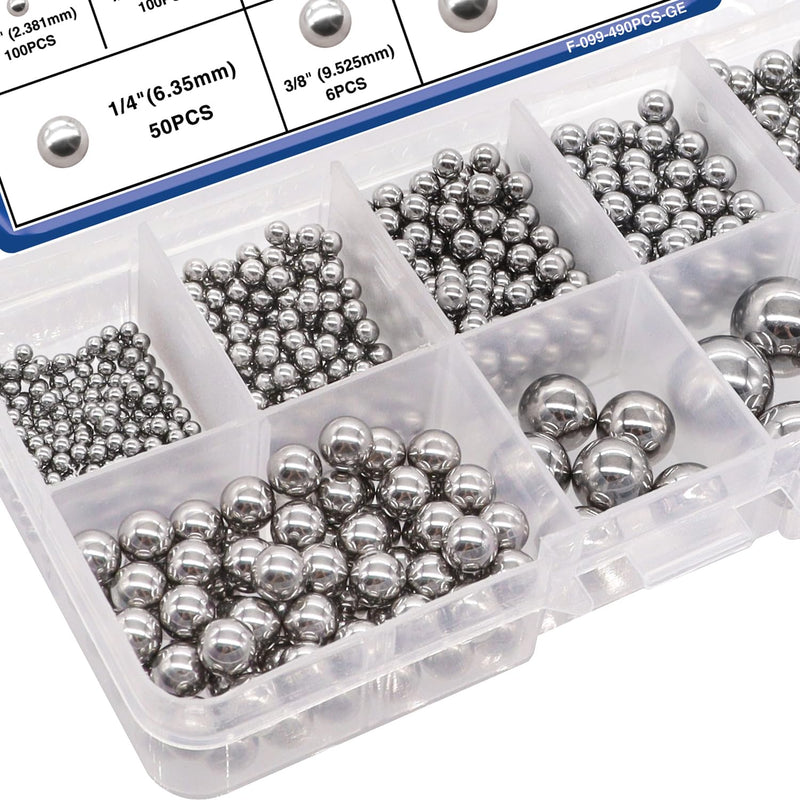 Taiss 490PCS Precision Balls 8 Sizes 1/2" 3/8" 1/4" 7/32" 3/16" 5/32" 1/8" 3/32" Precision Steel Ball Assortment Kit,Metal Balls F-099-490PCS-GE