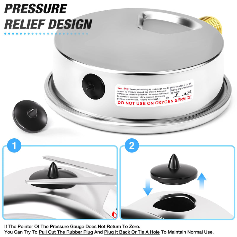 [Australia - AusPower] - MEANLIN MEASURE 0~100Psi Stainless Steel 1/4" NPT 4" FACE DIAL Liquid Filled Pressure Gauge WOG Water Oil Air Lower Mount, with 1/2" NPT and 3/8" NPT Hex Bushing 0-100Psi Lower Mount/4" Face Dial 